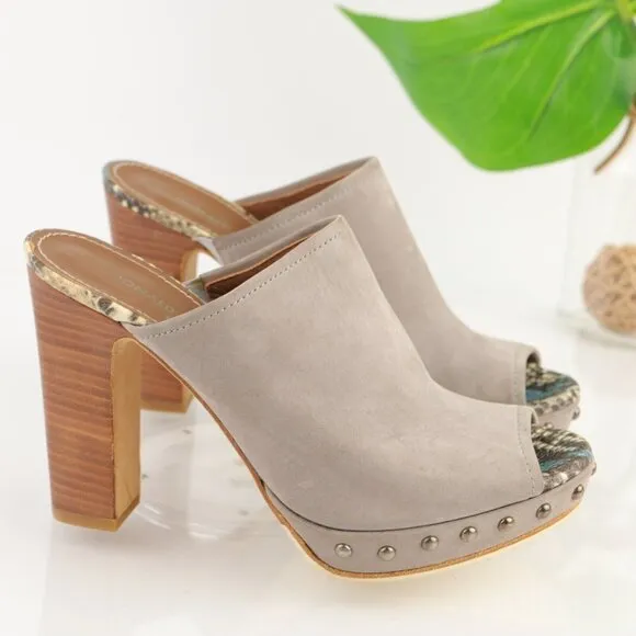 Donald Pliner Women Jett Sandal Size 7.5 Gray Leathe Block Heel Platform Studded