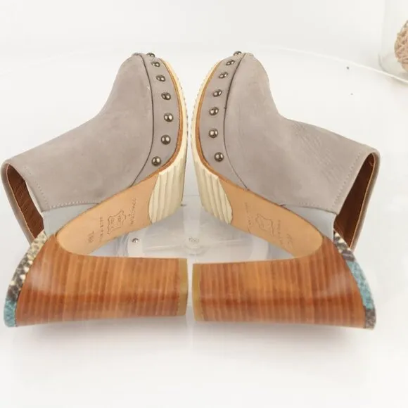 Donald Pliner Women Jett Sandal Size 7.5 Gray Leathe Block Heel Platform Studded