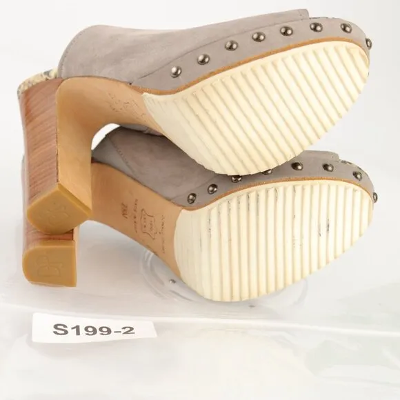 Donald Pliner Women Jett Sandal Size 7.5 Gray Leathe Block Heel Platform Studded