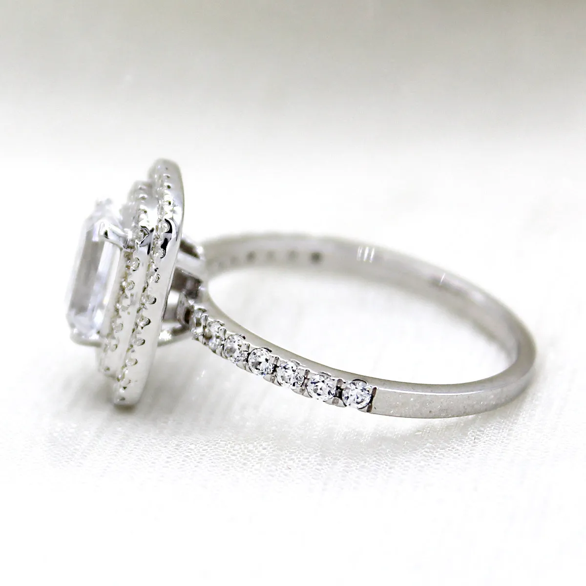 Double Halo Emerald Diamond Classic Wedding Engagement Ring