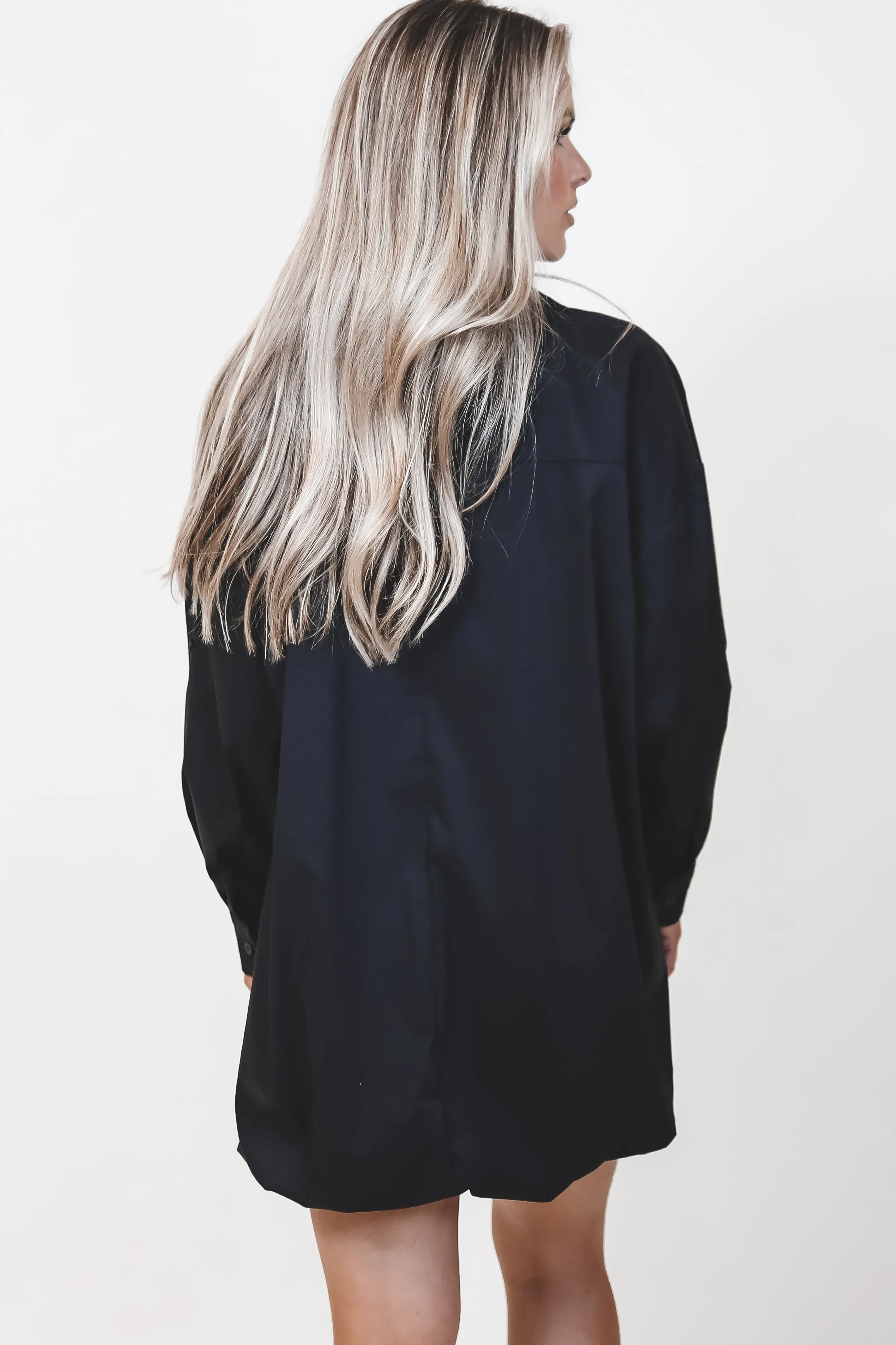 Dress Up Nice Black Bubble Button Up Shirt Dress