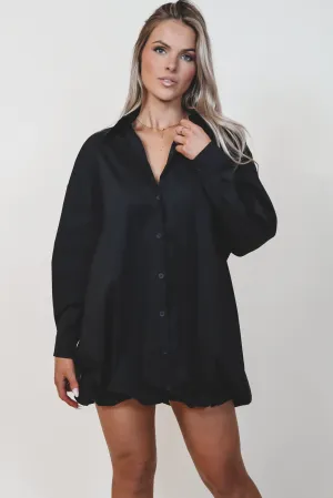 Dress Up Nice Black Bubble Button Up Shirt Dress