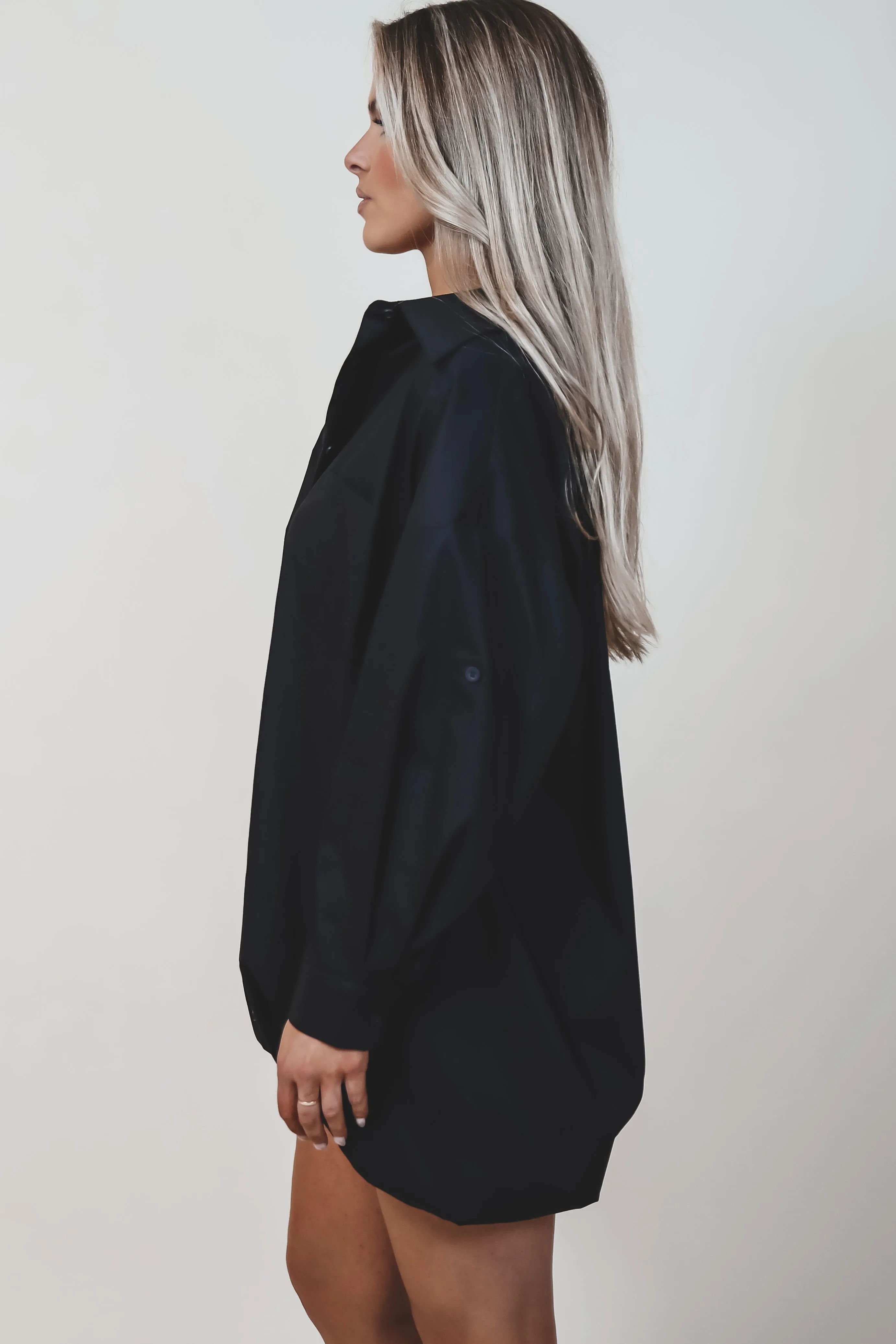 Dress Up Nice Black Bubble Button Up Shirt Dress