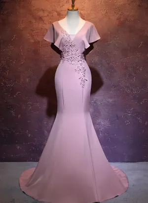 Elegant Mermaid Pink Long Evening Gown, Beautiful Prom Dress