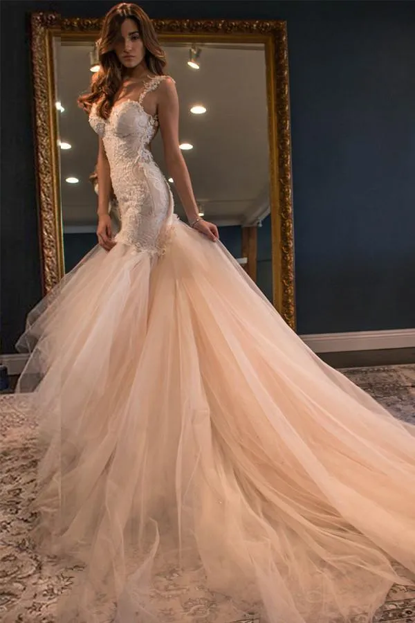 Elegant Mermaid Sweetheart Watteau Train Wedding Dresses TN0046