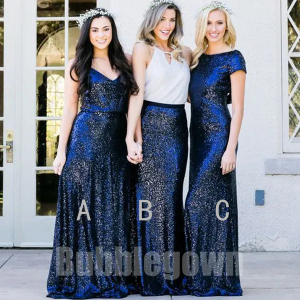 Elegant Mismatched Sequin Mermaid Sexy Long Bridesmaid Dresses, BD006