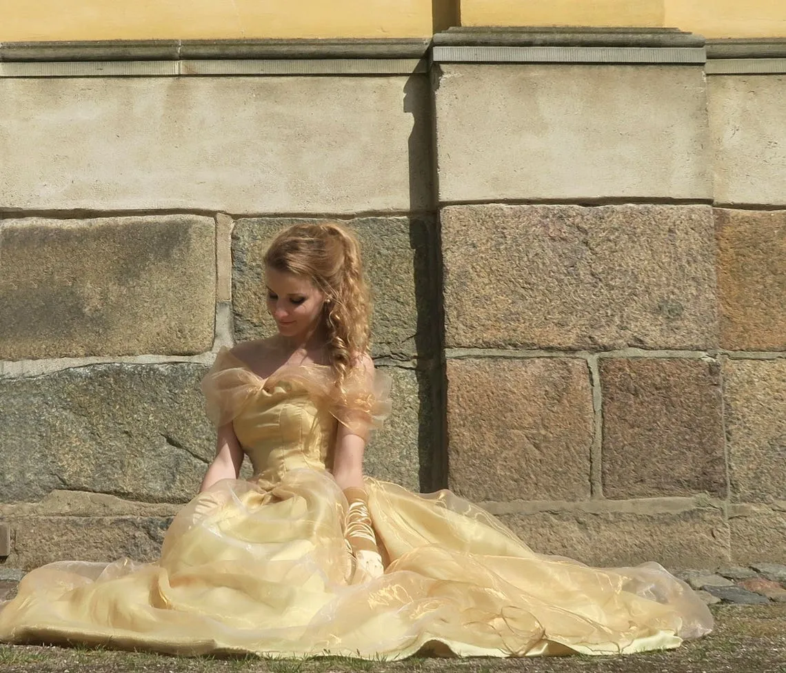 Elegant Off-shoulder Sweetheart Ruffle Neck Teal Or Yellow A-line Prom Dress, PD3442