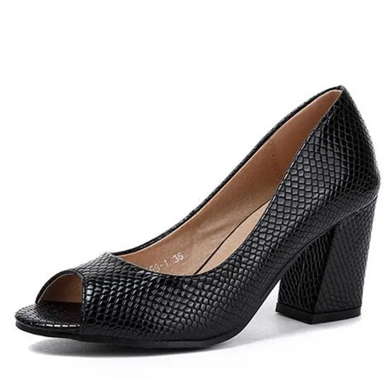 Elegant Peep Toe Square Platform Patent Leather Heels