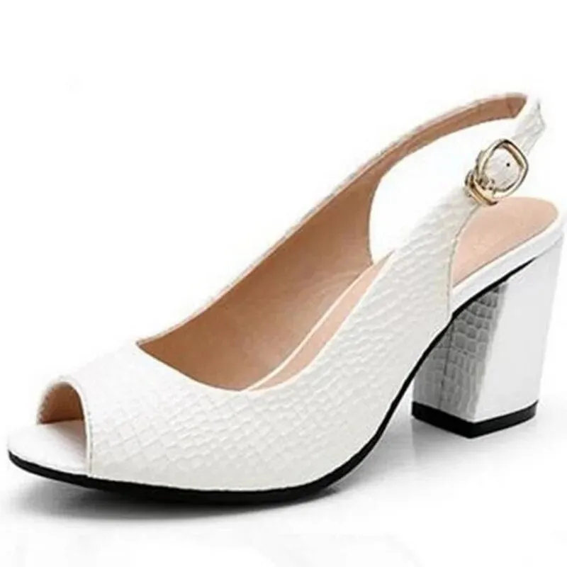 Elegant Peep Toe Square Platform Patent Leather Heels