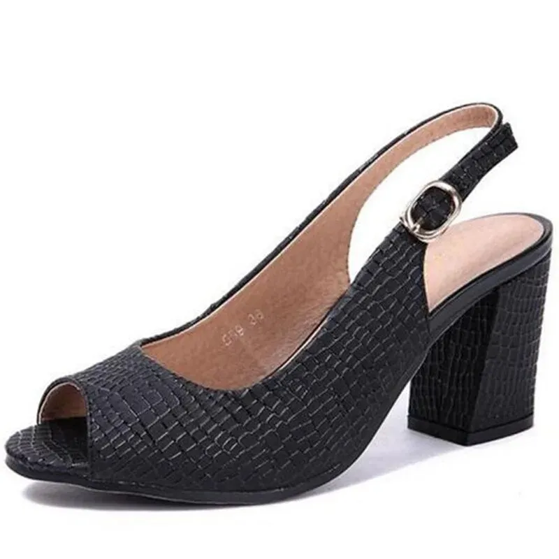 Elegant Peep Toe Square Platform Patent Leather Heels