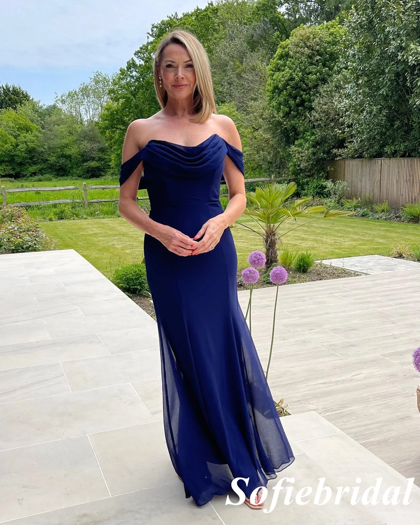 Elegant Royal-Blue Off Shoulder Sleeveless Mermaid Floor Length Long Prom Dresses, PD0927