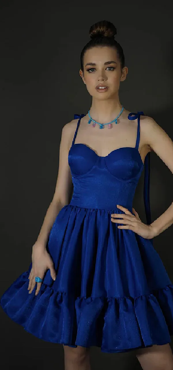 Elegant Spaghetti Straps A-line Royal Blue Satin Short Homecoming Dresses Online, HD0728