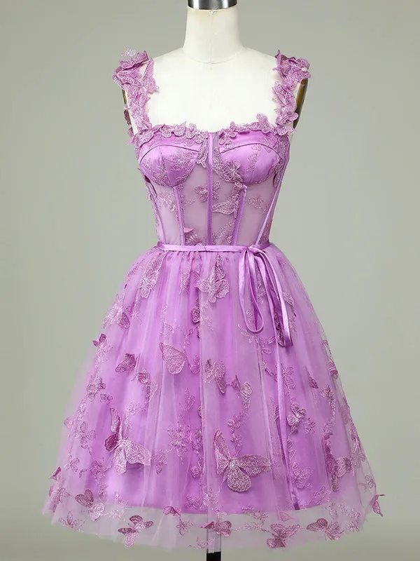 Elegant Spaghetti Straps A-line Short Tulle Homecoming Dresses Online, HD0740