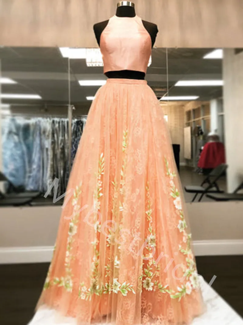 Elegant Strapless Two pieces A-line Prom Dresses,PDS0781