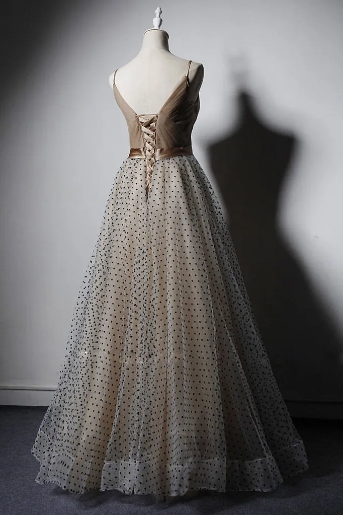Elegant Tulle Straps V-neckline Party Dress, Long Prom Dress