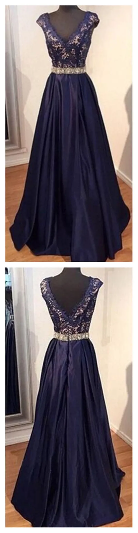 Elegant V Neck Lace Evening Long Prom Dresses Online, BG51004