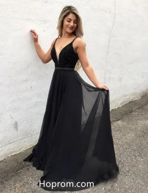 Elegant V-neck Long Prom Dress with Beadings