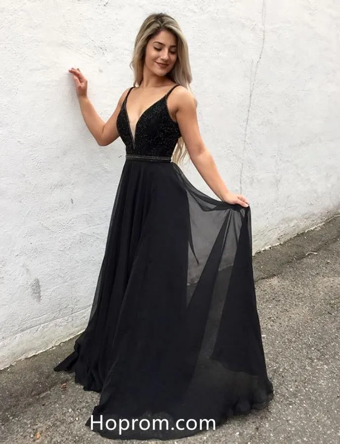 Elegant V-neck Long Prom Dress with Beadings