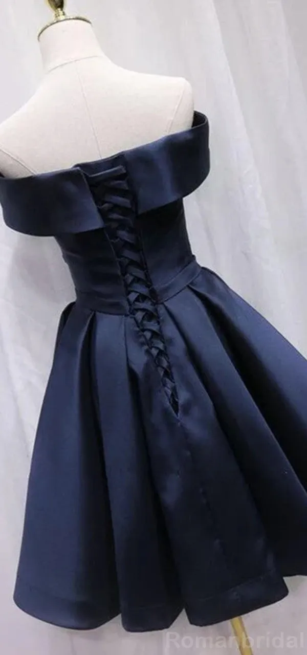 Elegant V-neck Off Shoulder A-line Satin Short Homecoming Dresses Online, HD0706