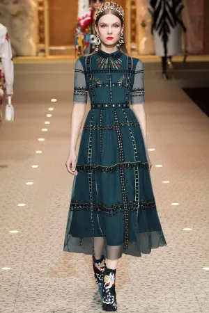 Embroidery Vintage mesh long Dress - WF114