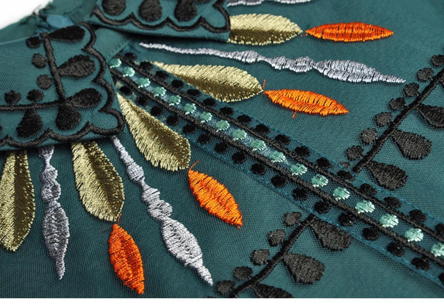 Embroidery Vintage mesh long Dress - WF114