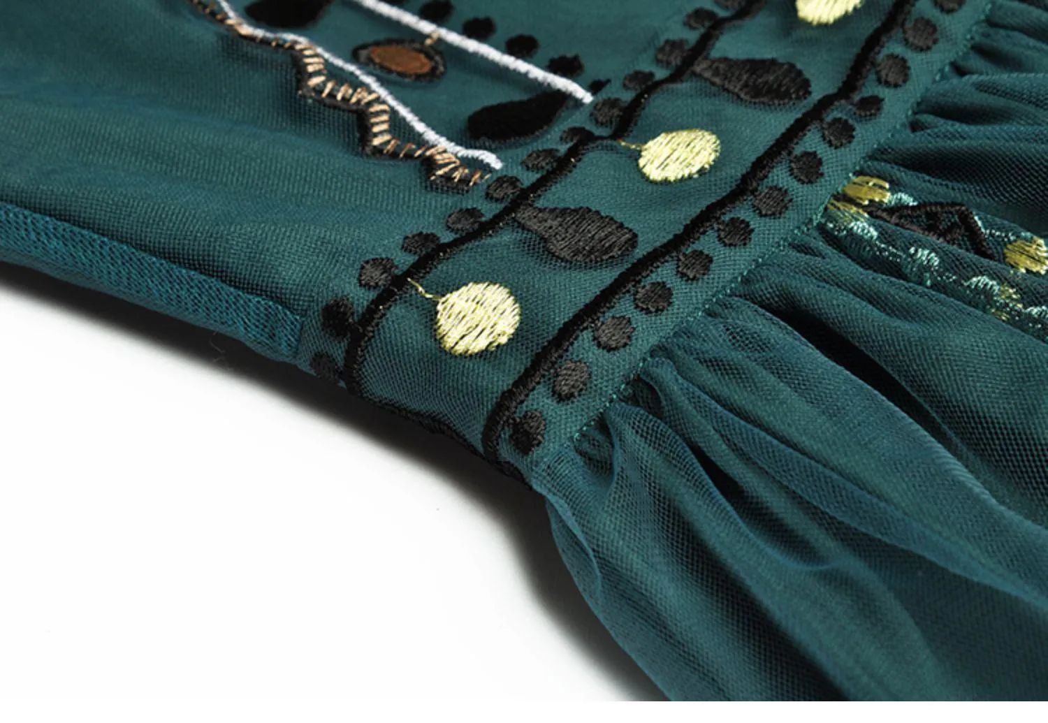 Embroidery Vintage mesh long Dress - WF114
