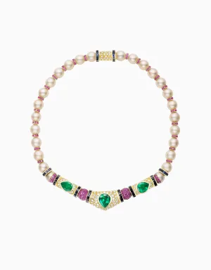 Emerald and Pearl Necklace (One-of-a-Kind, Re-Worked Vintage)