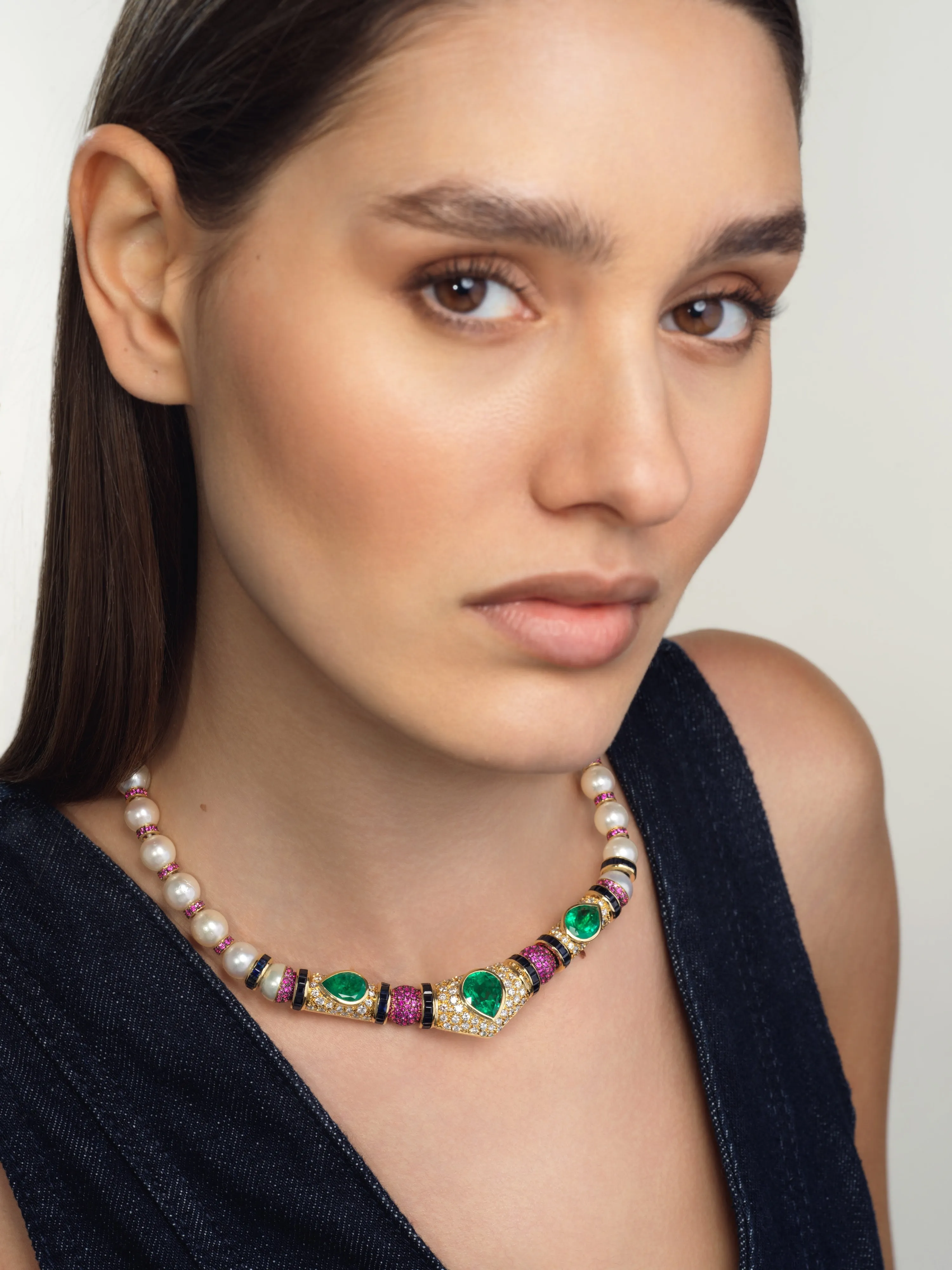 Emerald and Pearl Necklace (One-of-a-Kind, Re-Worked Vintage)
