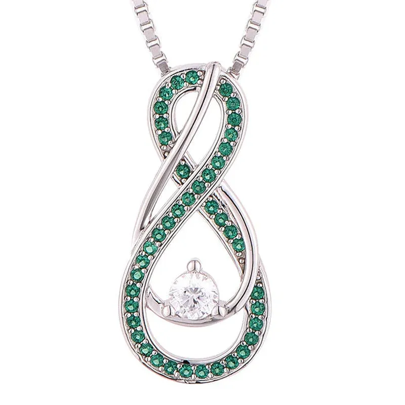 Emerald Green Infinity Birthstone Necklace - May Gemstone
