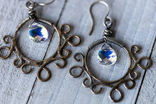 Em'z Blendz Vintage Gypsy Rainbow Crystal & Sterling Silver Earrings | Handcrafted Jewelry