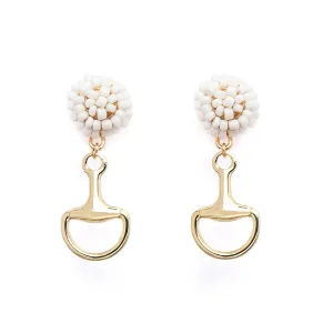 Equestrian Bit Earrings Gold -White Beads