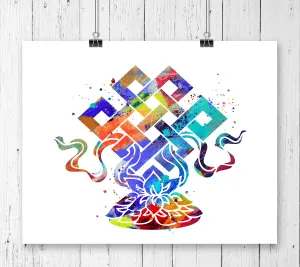Eternal Knot Lotus Lucky Charm Art Print - Unframed