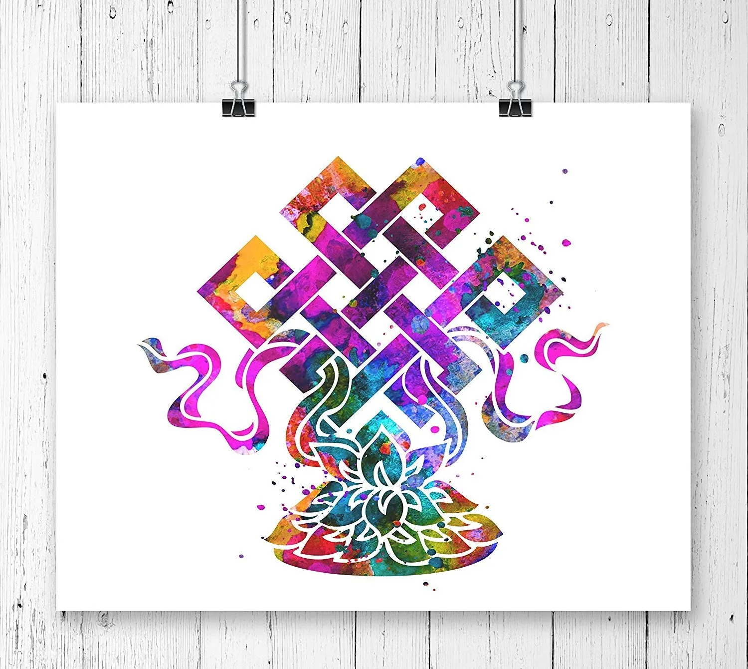 Eternal Knot Lotus Lucky Charm Art Print - Unframed