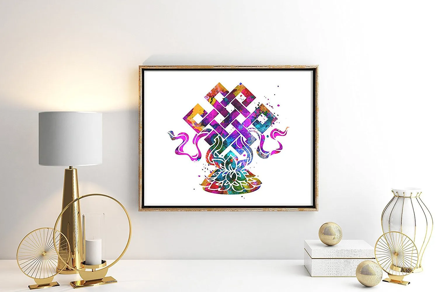 Eternal Knot Lotus Lucky Charm Art Print - Unframed