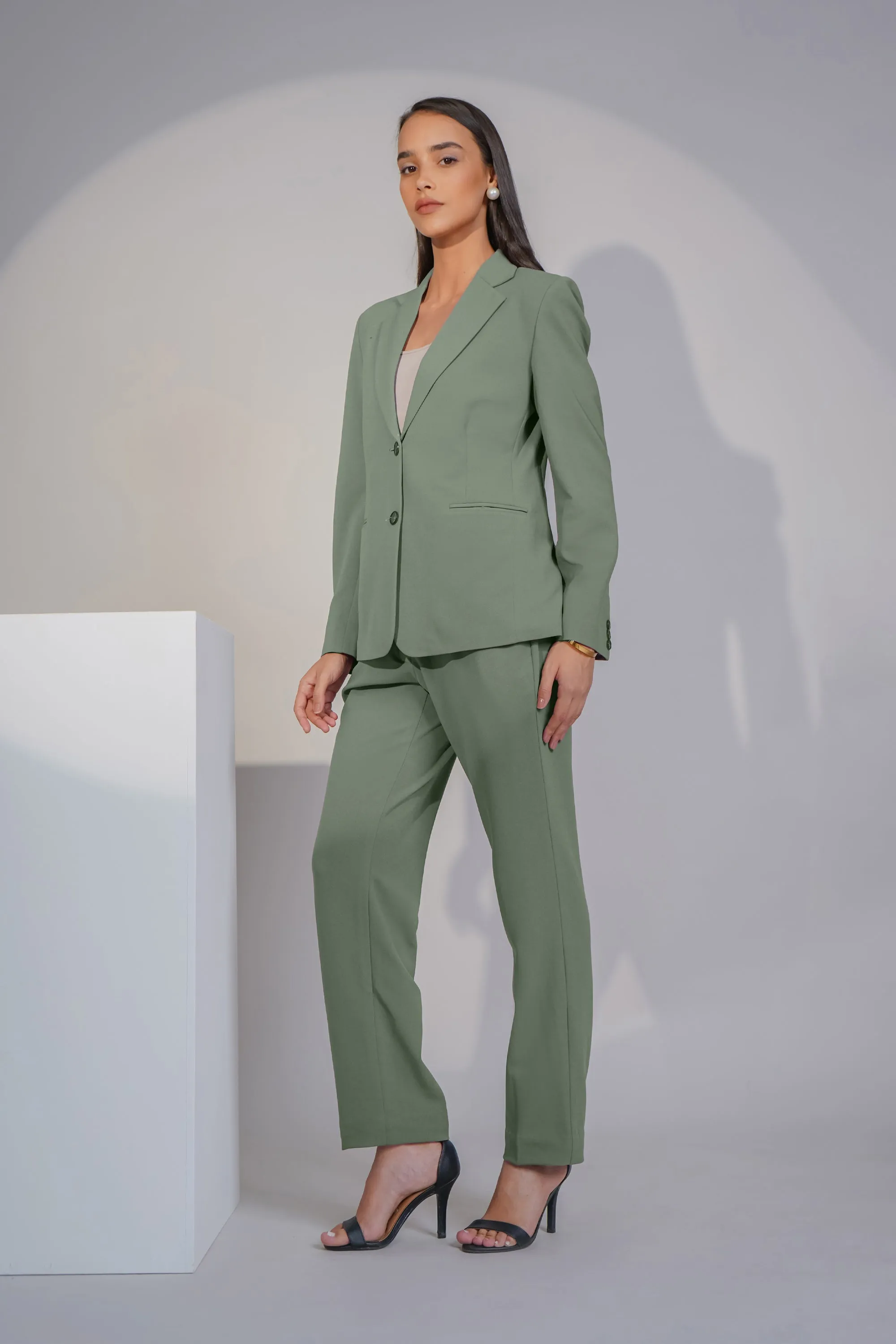 Eternal Office Blazer with Pants Power Suit, Olive Green