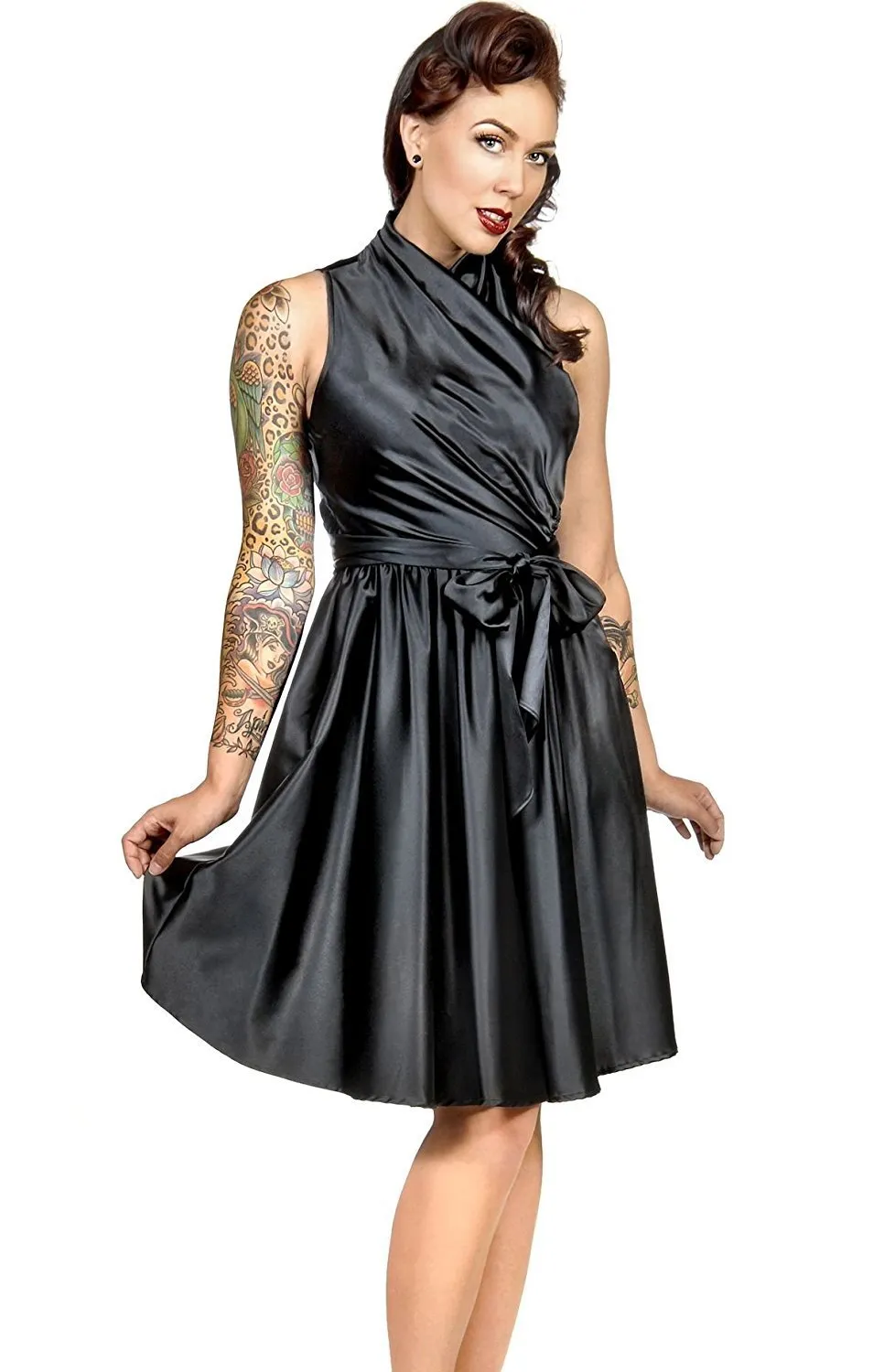 Fall Dress Black Wrap Style Retro Rockabilly Swing Dress
