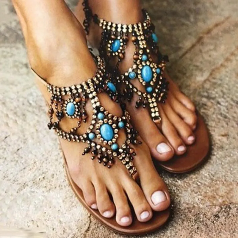 Fashion Beaded Flat Sandals