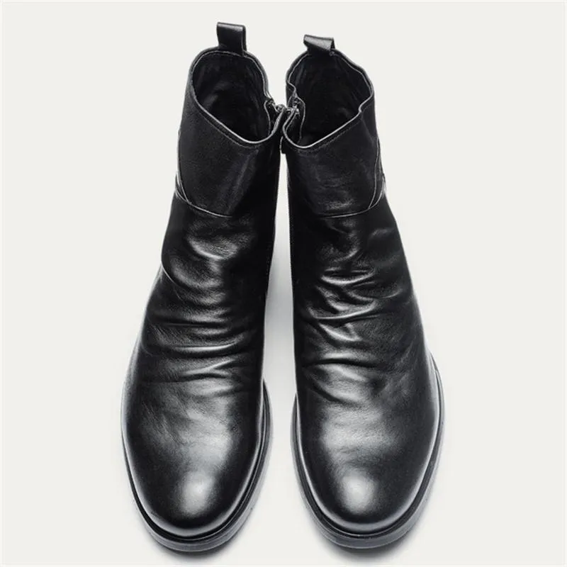 Fashion Side Zipper Plus Size Embroidery PU Boots For Men