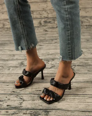 Feeling Chic Square Toe High Heel Sandals - Black
