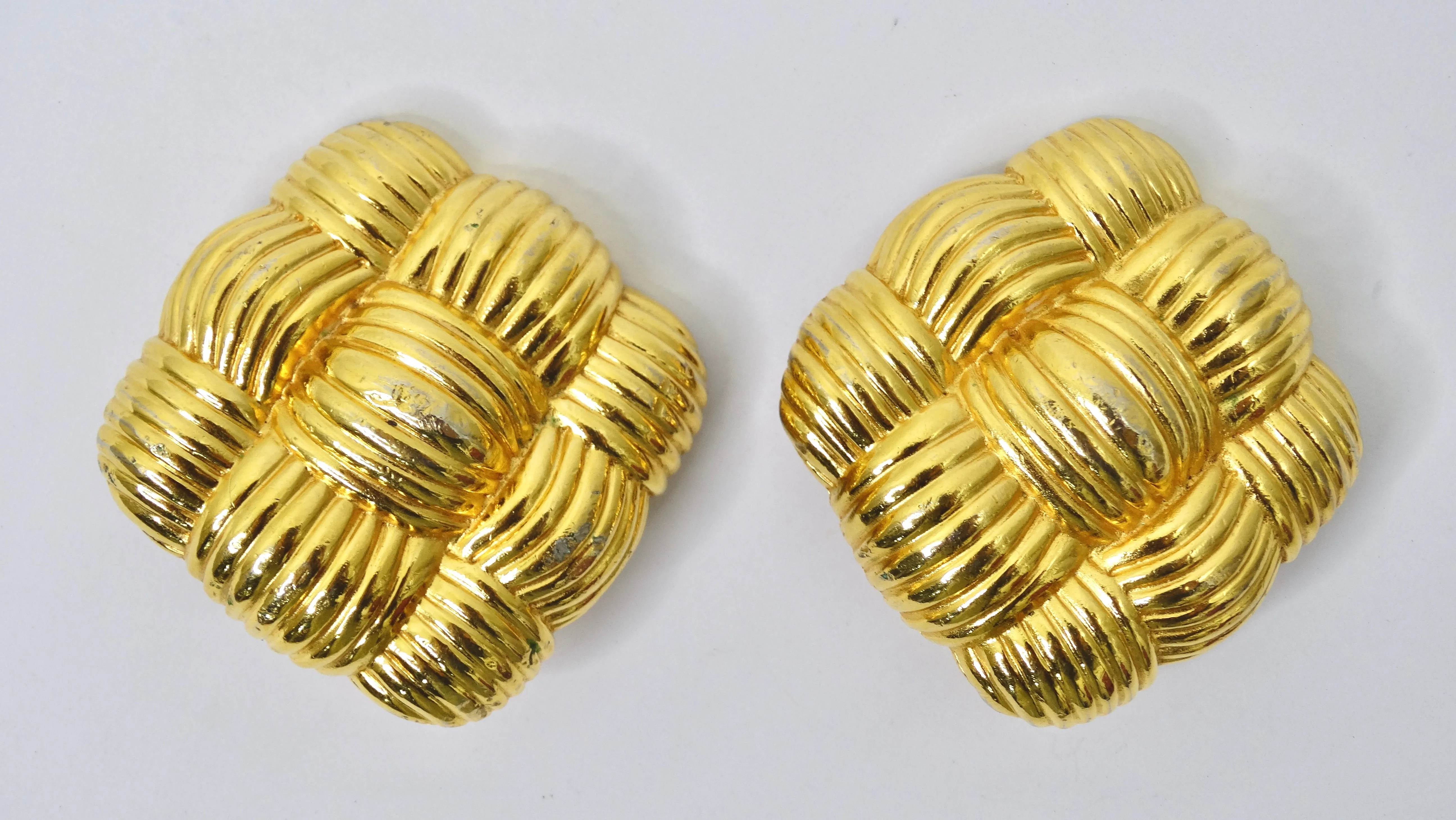 Fendi Square Basket Weave Vintage Earrings
