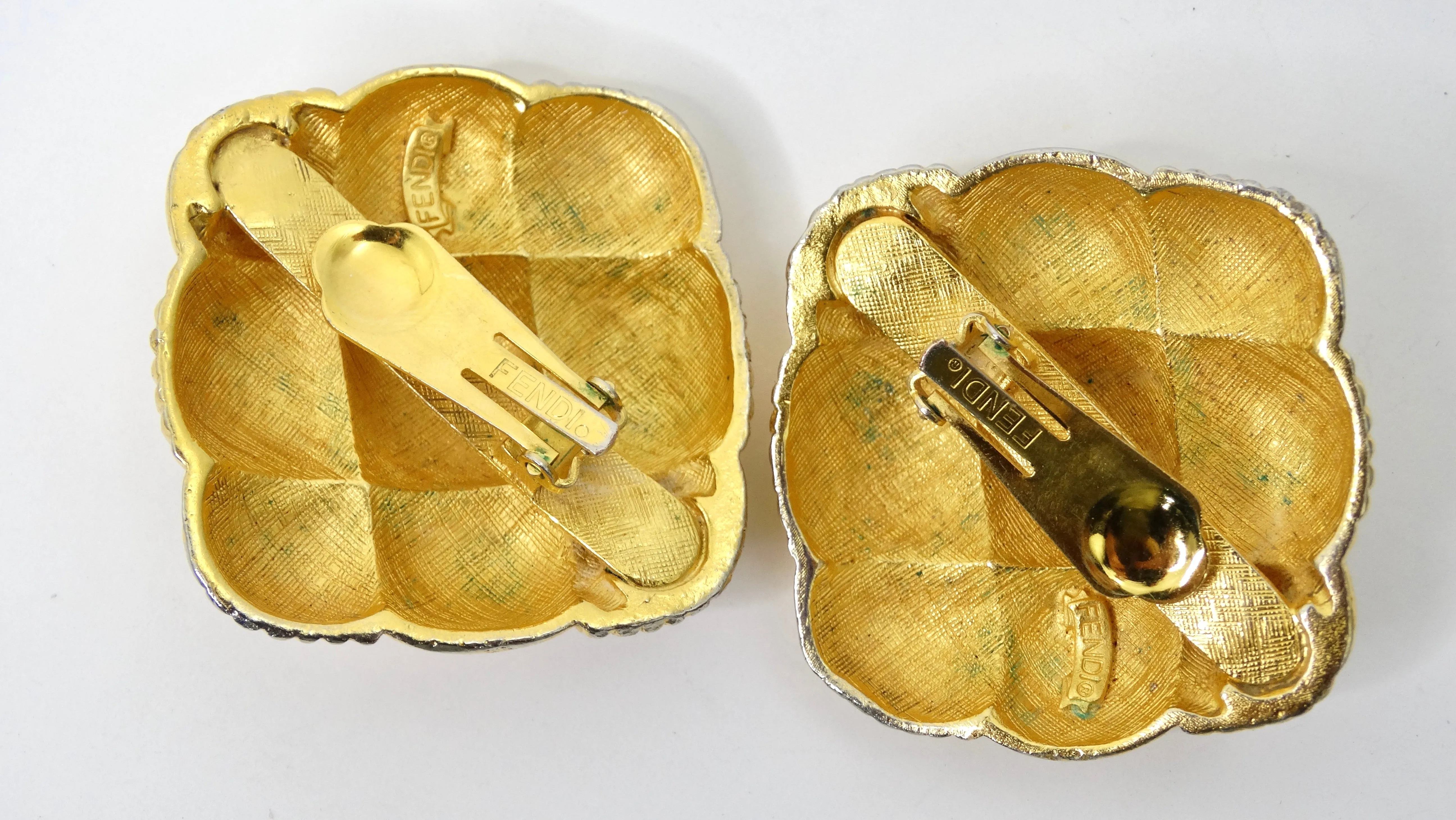 Fendi Square Basket Weave Vintage Earrings