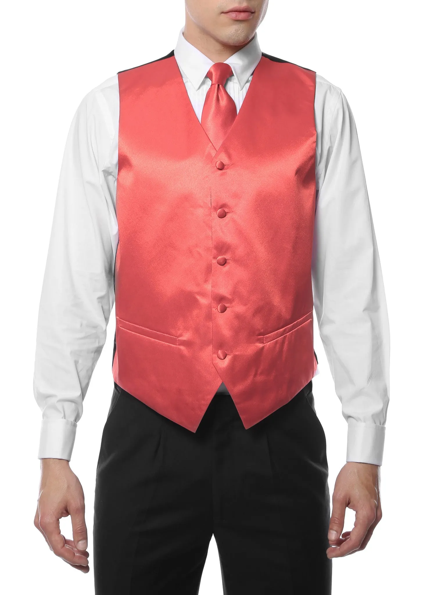 Ferrecci Mens Coral Satin 4pc Vest Set