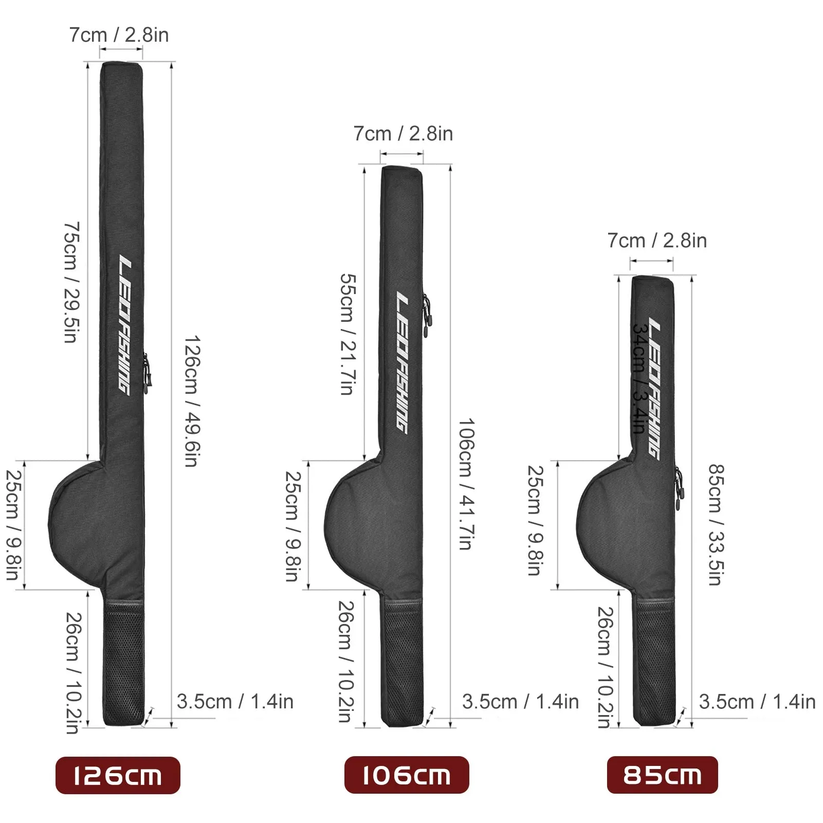Fishing Rod Bag 85cm/106cm/126cm Portable Fishing Pole Reel Bag Shoulder Storage