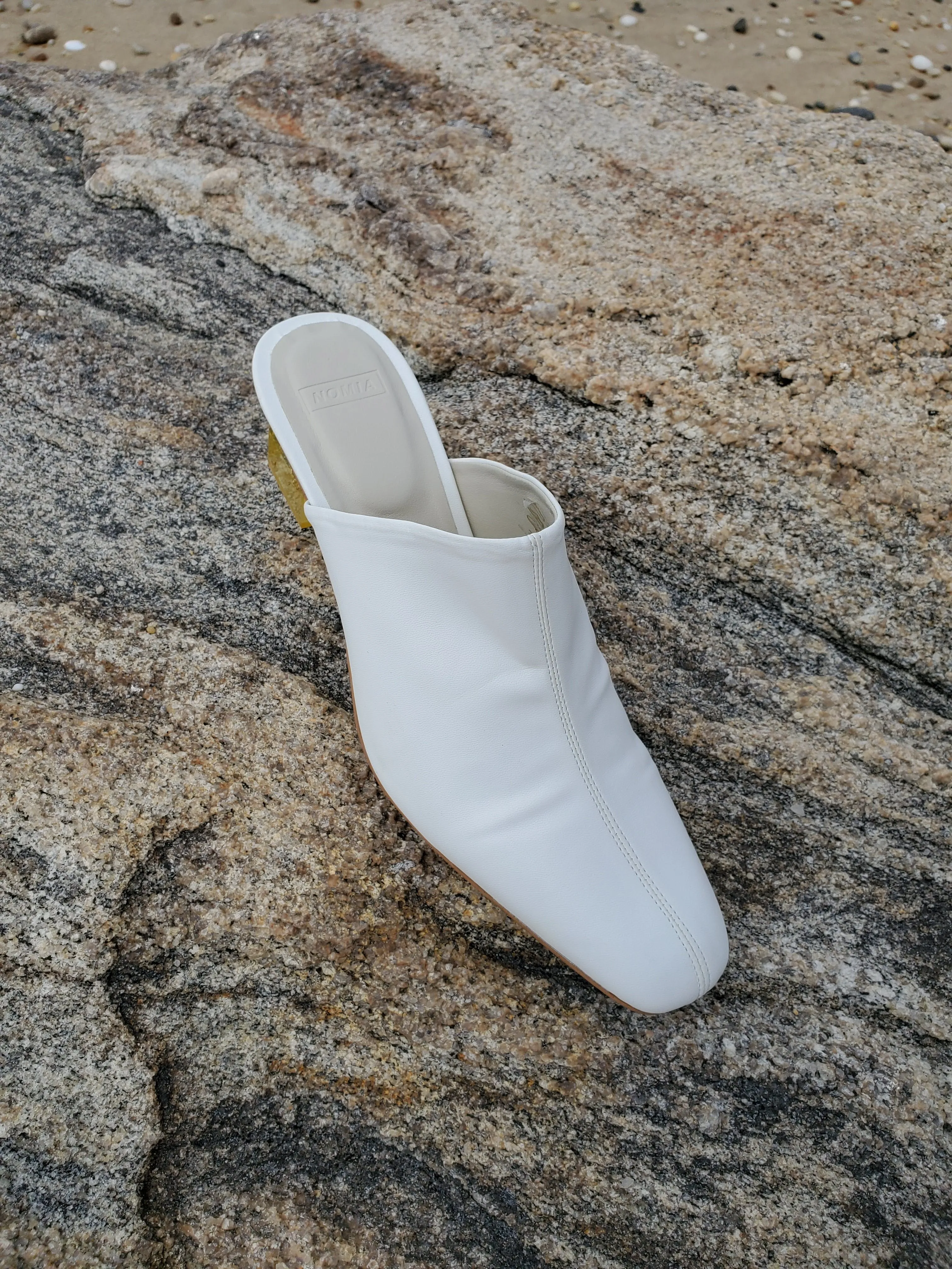 Flavia Mule - White With Citrine Heel