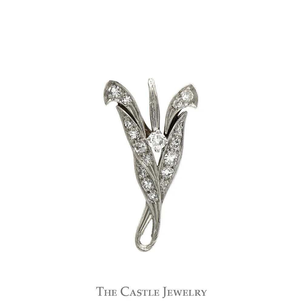 Free Form Designed Leaf Pendant with Diamond Accents in 10k White Gold