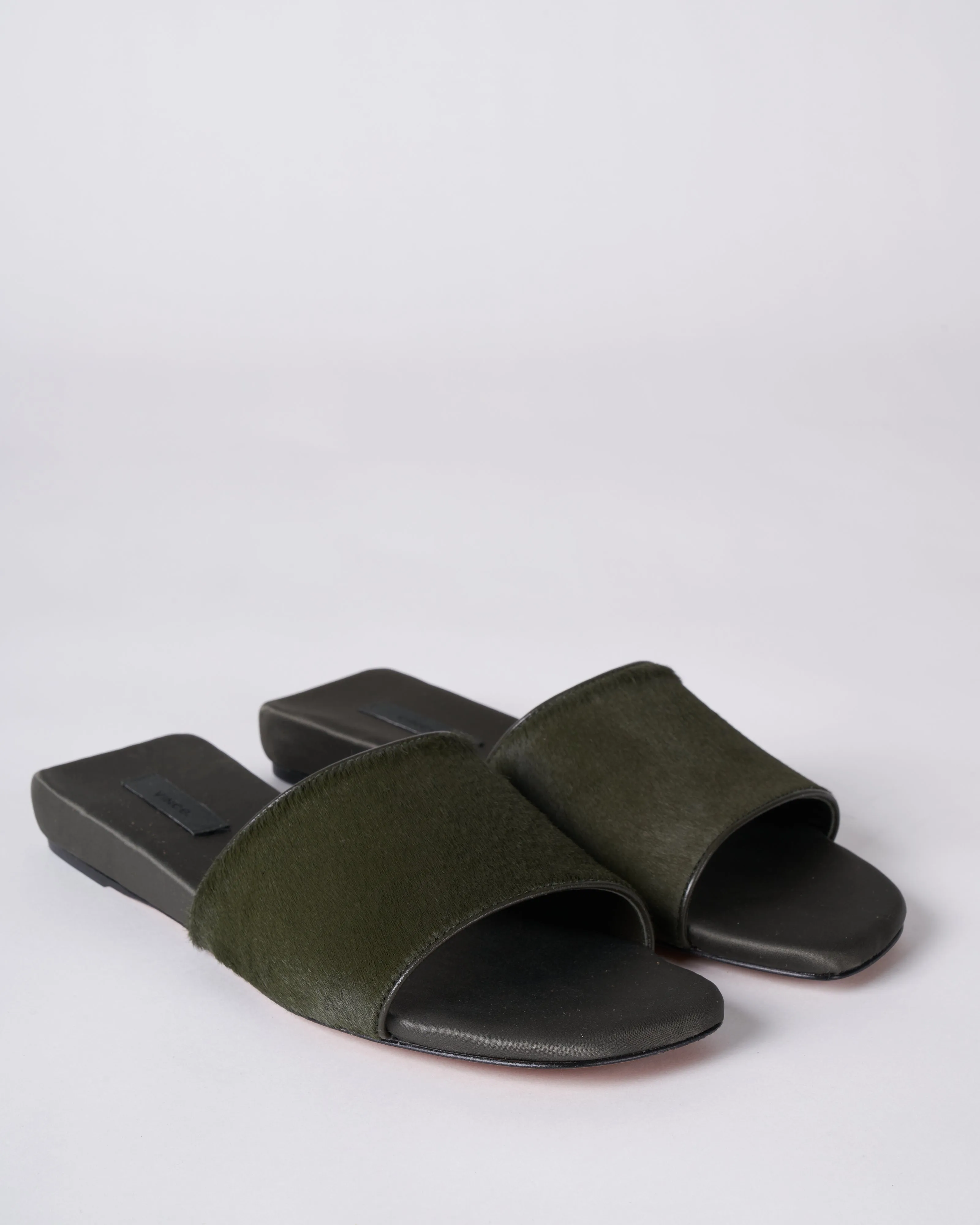 garth slide - olive calf hair