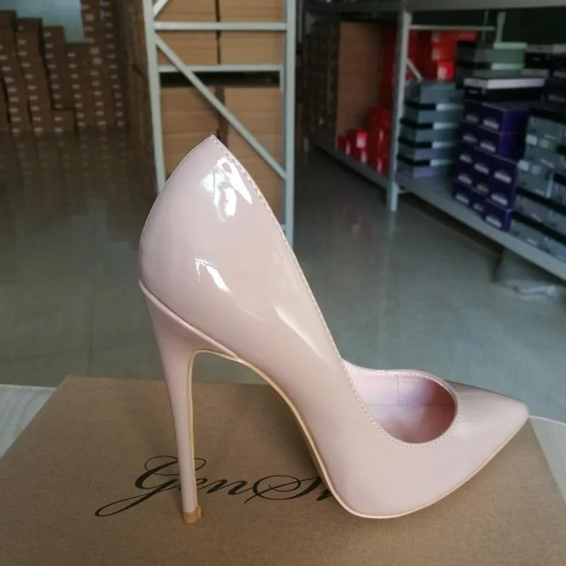 GENSHUO Women Pumps Heeled Shoes Nude Pointed Toe Sexy High Heel Shoes Stiletto High Heels Ladies 12 10 8 cm Big Size 42