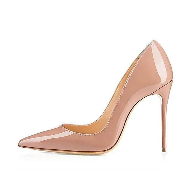 GENSHUO Women Pumps Heeled Shoes Nude Pointed Toe Sexy High Heel Shoes Stiletto High Heels Ladies 12 10 8 cm Big Size 42