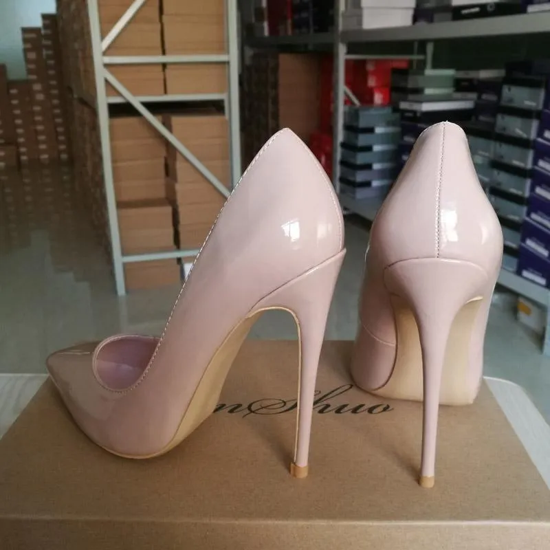 GENSHUO Women Pumps Heeled Shoes Nude Pointed Toe Sexy High Heel Shoes Stiletto High Heels Ladies 12 10 8 cm Big Size 42