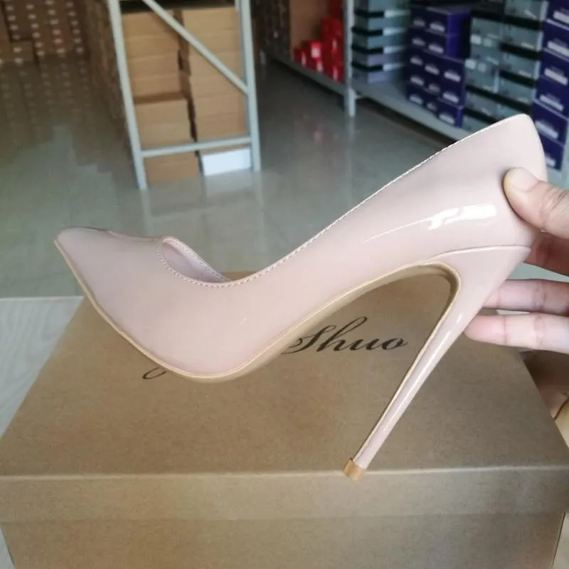 GENSHUO Women Pumps Heeled Shoes Nude Pointed Toe Sexy High Heel Shoes Stiletto High Heels Ladies 12 10 8 cm Big Size 42